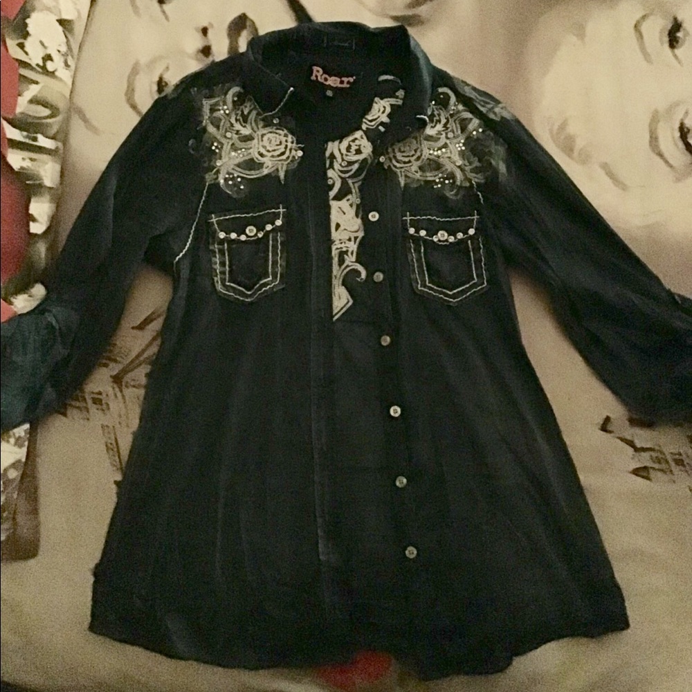 Roar Denim Rhinestone Shirt